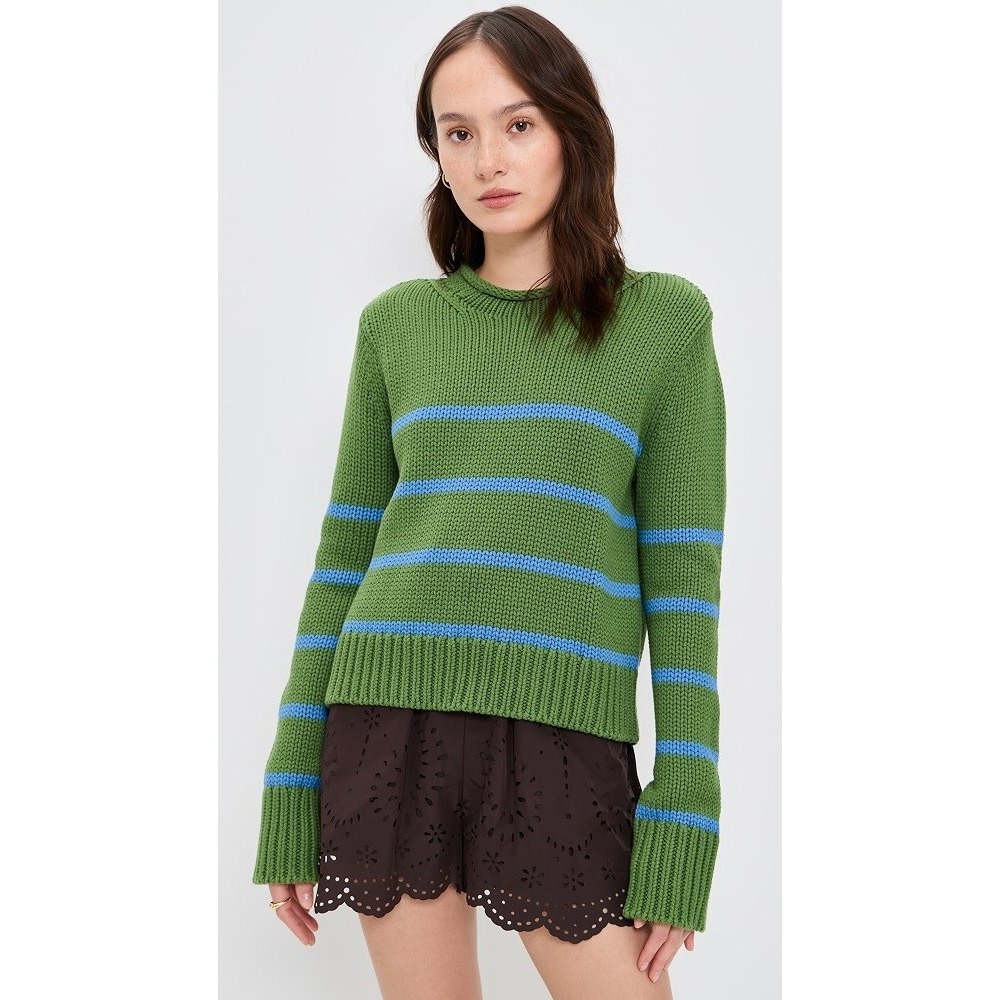 La Ligne Mini Marin Sweater Green Blue Striped Cotton Crew Neck Size Medium